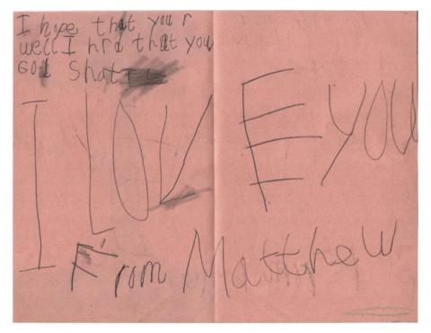 Get well soon card from Matthew