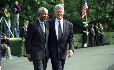 President Clinton greets President Mandela
