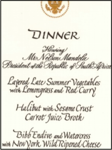 Mandela State Dinner Menu