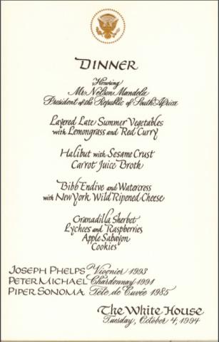 Mandela State Dinner Menu