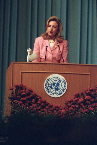 Hillary Rodham Clinton addresses the United Nations Fourth World Conference on Women, 1995.