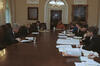 Scheduling Meeting President Clinton and Hillary Rodham Clinton participate in a scheduling meeting with Director of the Office of Scheduling and Advance, Billy Webster. Participants include Dee Dee Myers, Leon Panetta, Stephanie Streett, Nancy Hernreich, Mark Gearan and Erskine Bowles.