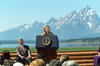 Women's Suffrage Anniversary First Lady Hillary Rodham Clinton delivers remarks at an event marking the 75th anniversary of Women's Suffrage at the Jackson Lake Lodge in Grand Teton, Wyoming