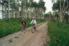 Biking at Beaver Creek First Lady Hillary Rodham Clinton and Chelsea Clinton riding mountain bikes on a gravel trail.