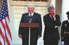 President Clinton and President Yeltsin of Russia during the Hyde Park meeting press conference President Clinton breaks up laughing at a comment President Yeltsin of Russia makes about the press during a press conference at the Franklin D. Roosevelt Library in Hyde Park, NY