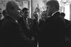 Black and white photograph. President William Jefferson Clinton conversing with President Slobodan Milosevic of Serbia at the Ambassador's Residence in Paris, France