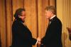 President Clinton greets Kennedy Center Honors awardee musician Johnny Cash on the State Floor of the White House