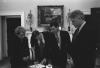 Albright's Swearing-in Ceremony Black and white photograph. President Clinton meets with Secretary Madeline Albright, and Vice President Gore in the Oval Office prior to the Albright's swearing in ceremony as Secretary of State. President Clinton works on his remarks