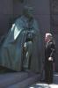 FDR Memorial President Clinton and First Lady Hillary Rodham Clinton stop to admire the bronze statue of Franklin D Roosevelt (FDR) and his dog Falla at the FDR Memorial. President Clinton dedicated the FDR Memorial on the day of this photograph, May 2, 1997. The President is using crutches after his knee surgery
