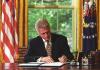 President Clinton Vetoes Legislation President Clinton sits at the Resolute Desk in the Oval Office. President Clinton vetoes three provisions of the Balanced Budget Act of 1997 and Taxpayer Relief Act of 1997 using the Line Item Veto