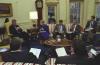 Middle East Oval Office Meeting President Clinton meets with Secretary Madeleine Albright, Dennis Ross, Martin Indyk, Sandy Berger, Jim Steinberg and others in the Oval Office for a briefing concerning the middle east