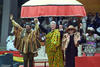 President Clinton, First Lady Hillary Rodham Clinton, President Jerry John Rawlings and Nana Konadu Agyeman Rawlings President Clinton, First Lady Hillary Rodham Clinton, President Jerry John Rawlings and his wife Nana Konadu Agyeman Rawlings raise their arms together on the dais in Accra, Ghana
