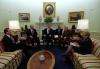 Arafat and Netanyahu President Clinton, VP Gore and Sec. Madeleine Albright meet with Prime Minister Binyamin Netanyahu of Israel and Chairman Tasser Arafat of the Palestinian Liberation Authority in the Oval Office