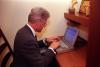 Email President Clinton sends an email to former Senator John Glenn, Astronaut in Space aboard the Space Shuttle Discovery. The President uses a laptop computer at the Blair residence in Fayetteville, Arkansas