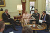 President Clinton meets with Vice President Gore, Sec. Madeleine Albright, Gen. Henry Shelton, Sandy Berger, George Tenet, Sec. William Cohen, John Podesta, Doug Sosnik, and others in the Oval Office concerning a Foreign Policy Briefing on Kosovo