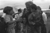 President Clinton greets and hugs children at the Stenkovic 1 Refugee Camp near Skopje, Macedonia