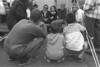 President Clinton, First Lady Hillary Rodham Clinton and Chelsea Clinton meet with Kosovar refugee families in Stenkovic 1 Refugee Camp near Skopje, Macedonia.