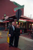 President Clinton Avenue President Clinton and Chelsea Clinton stand at the corner of President Clinton Avenue and St. Vincent Plaza in Little Rock, Arkansas. A red brick building and a souvenir kiosk can be seen in the back ground. The Clintons stand beside a street sign.
