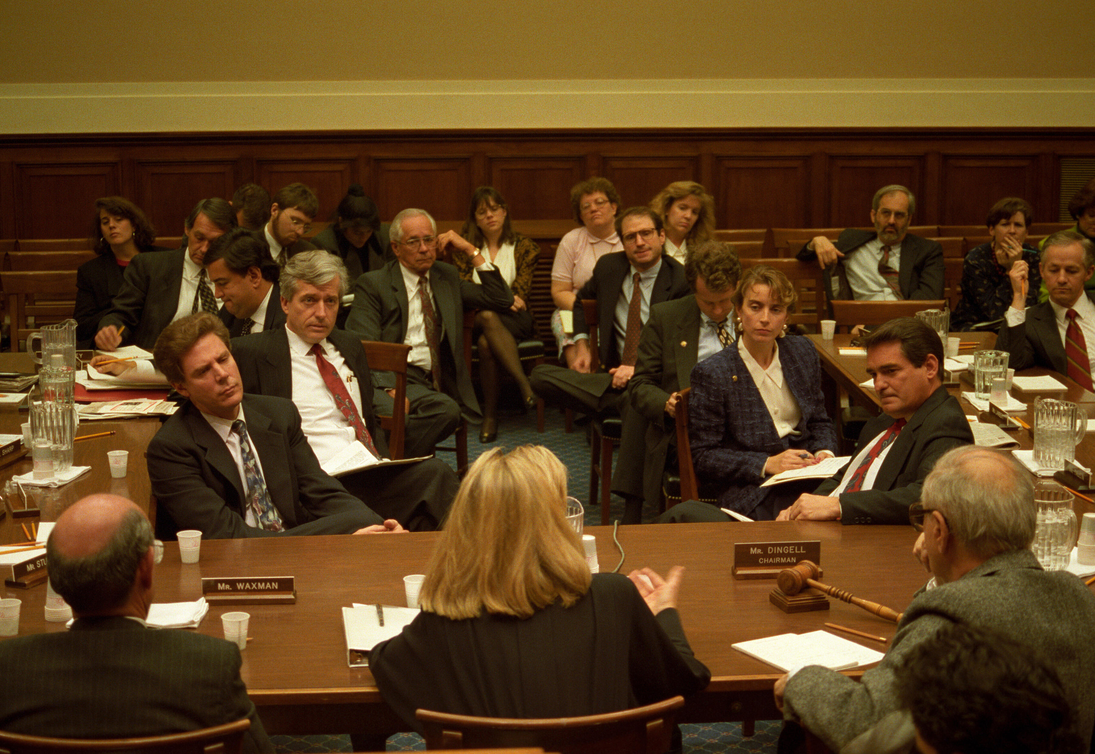 First Lady Hillary Rodham Clinton meeting with Representative Henry Waxman, Representative John Dingell, Representative Jim McDermott, Representative John Conyers, Representative Sherrod Brown on health care at the Rayburn Building on Capitol Hill in Washington, DC.