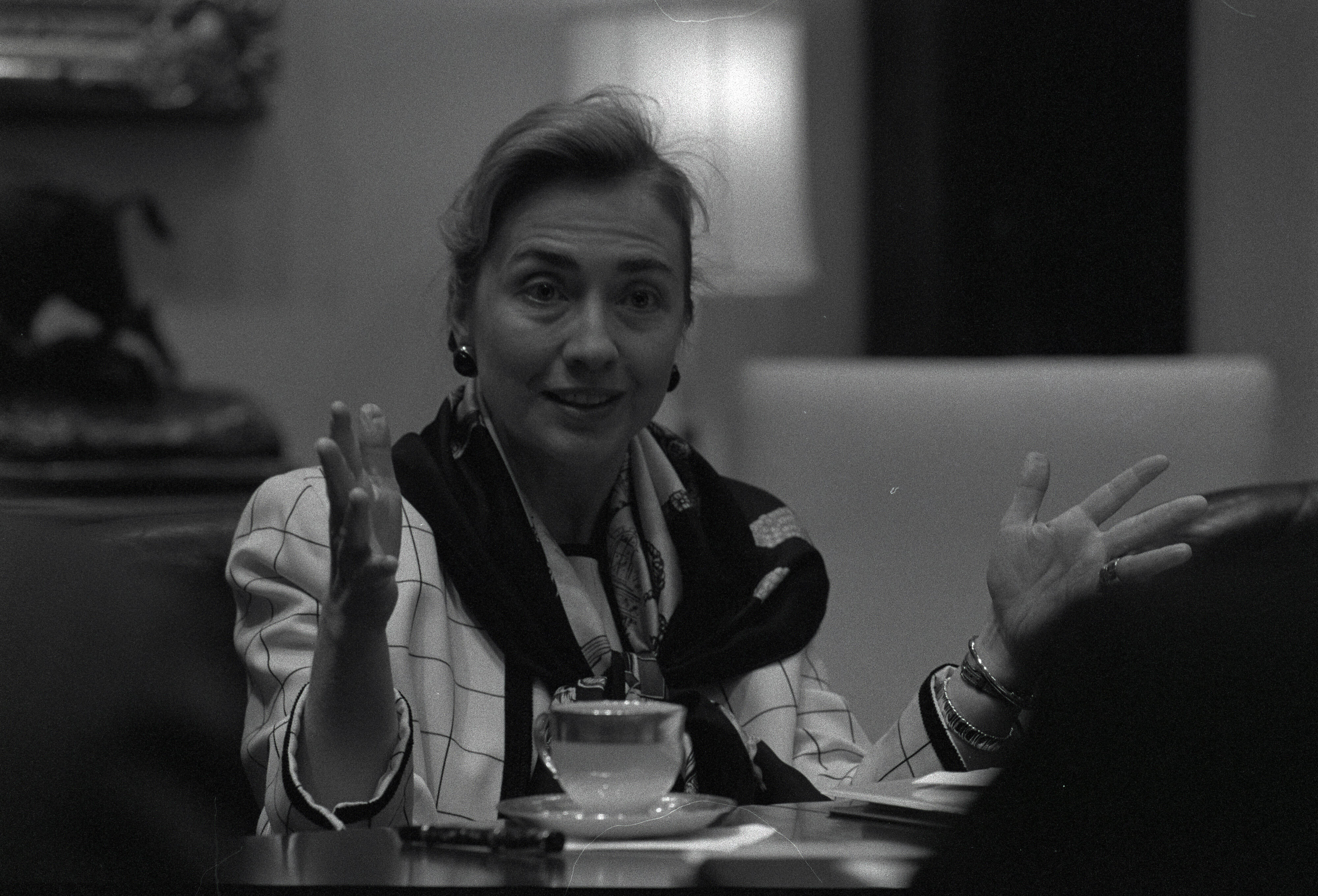 First Lady Hillary Rodham Clinton meeting with Democratic members of the House Ways and Means subcommittee regarding health care in the Roosevelt Room,