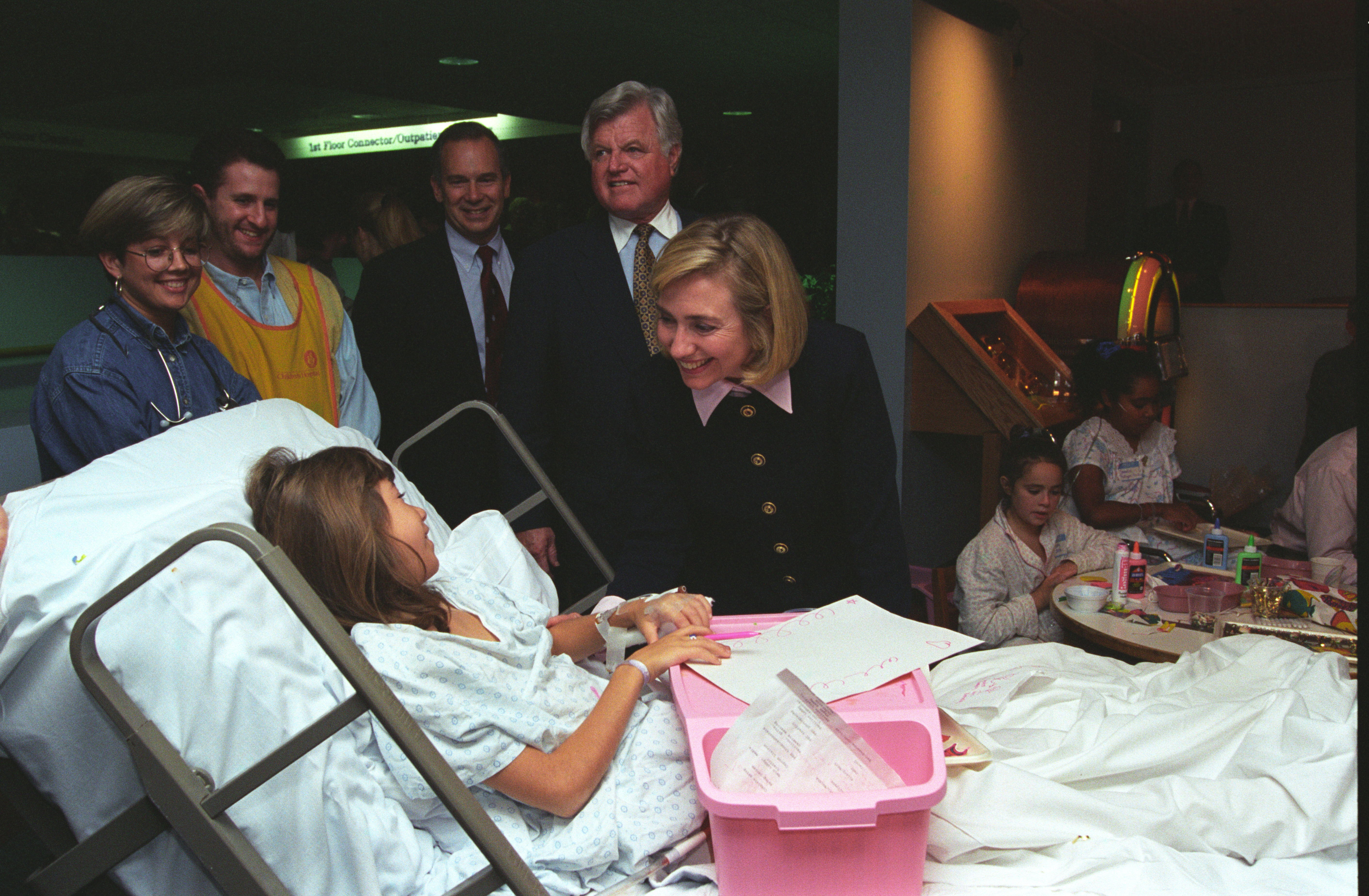 Hillary Rodham Clinton visits Children's Hospital in Boston, Massachusetts with Senator Ted Kennedy