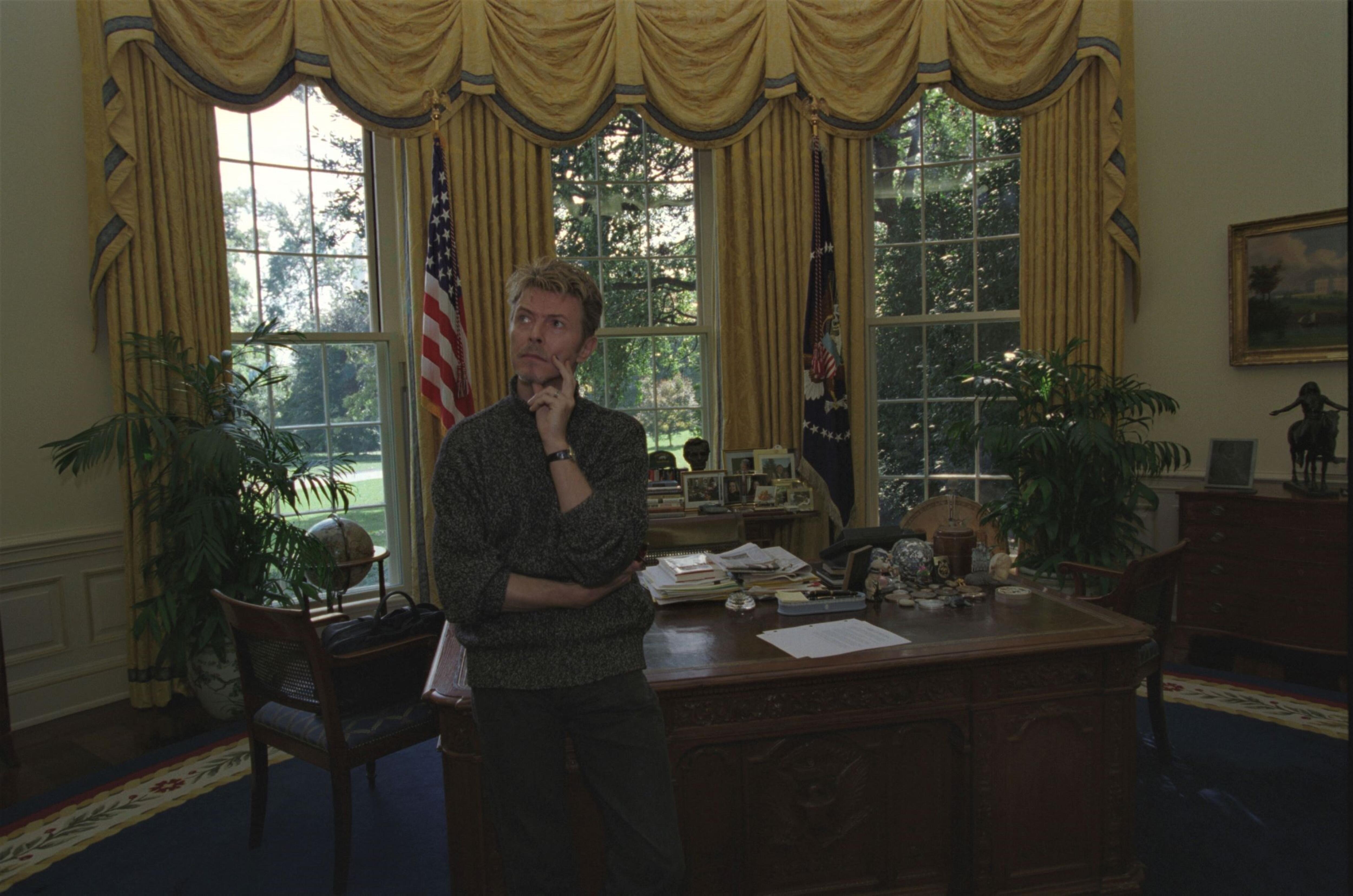 Rock & Roll Musician David Bowie spends a moment in the Oval Office at the White House