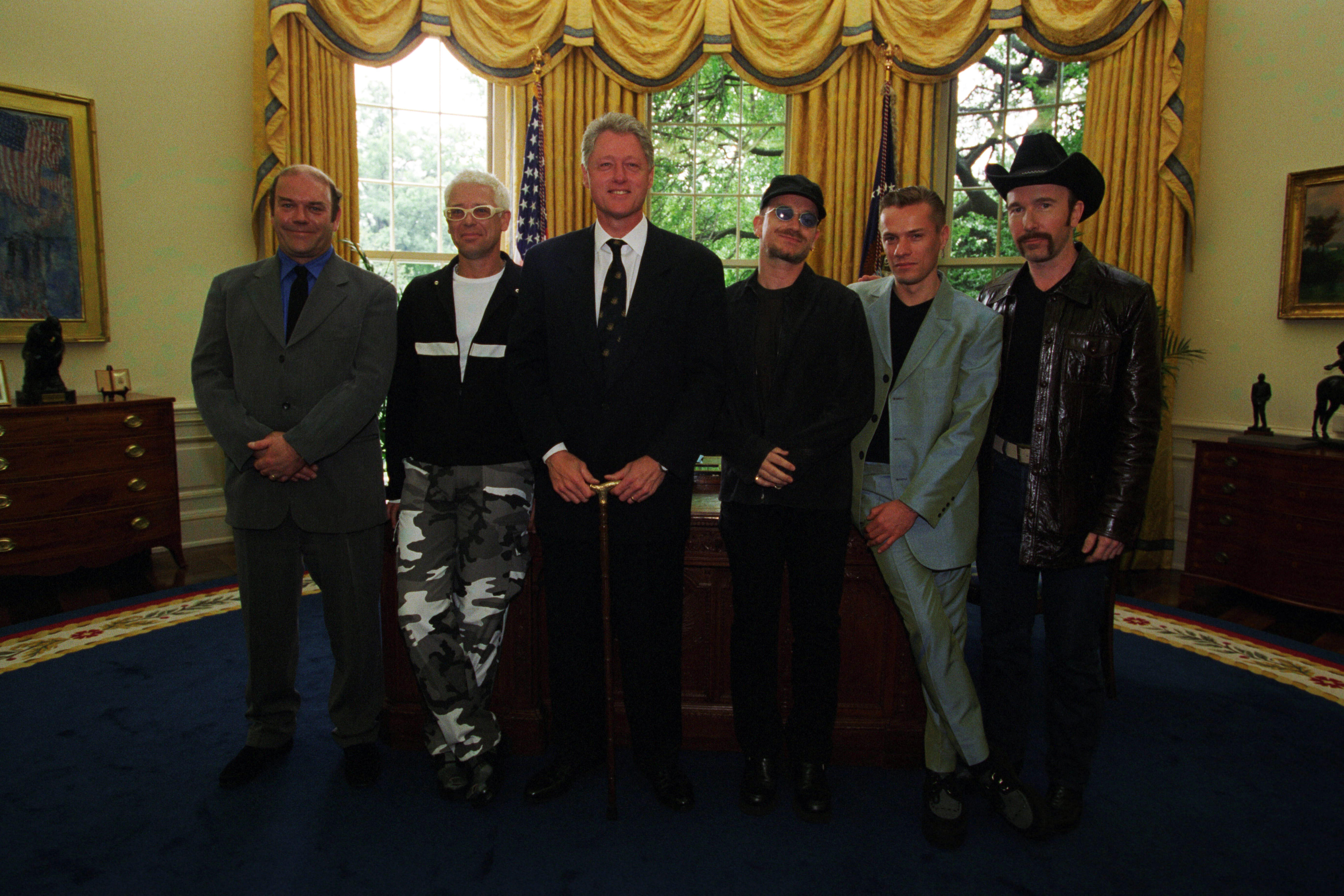 U2 met President Clinton in the Oval Office while on their "Popmart" tour.