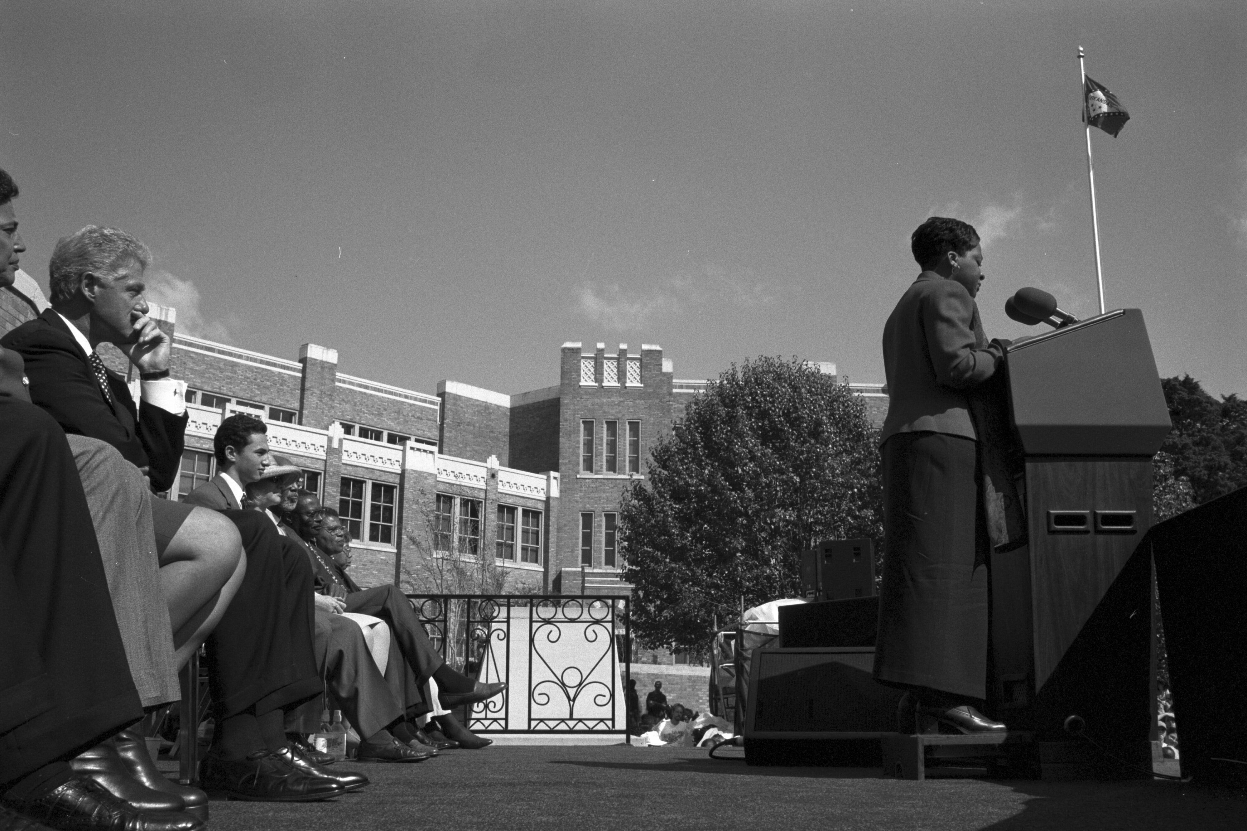 Central High School student body president, Fatima McKindra delivers remarks at the 40th Anniversary of the Desegregation of Central High School. Little Rock, Arkansas